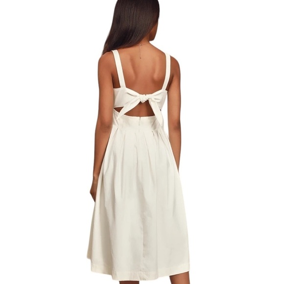 Lulu’s White Loved You All Along Tie-Back Cutout Fit and Flare Midi Dress Size L - Picture 5 of 11